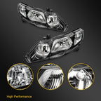 Pair Headlight Assembly for Honda Civic Sedan (2006–2011) Black Housing