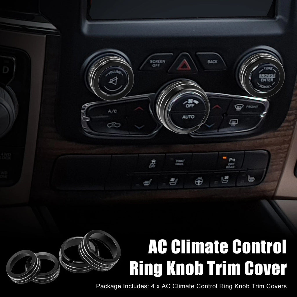 Set of 4 AC Switch Knob Cover Ring Trim for Dodge Ram 1500 