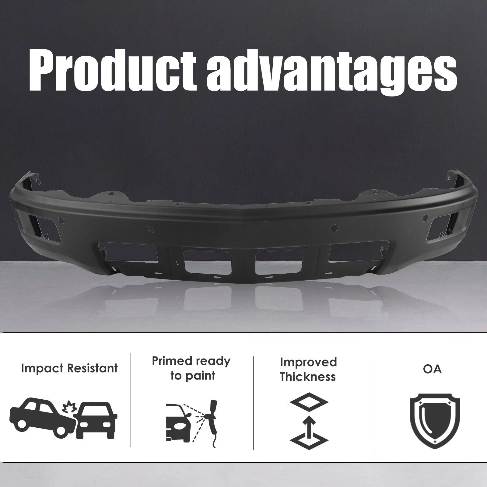 Black Steel Front Bumper for Chevy Silverado 1500 (2014–2015) with Sensor Holes