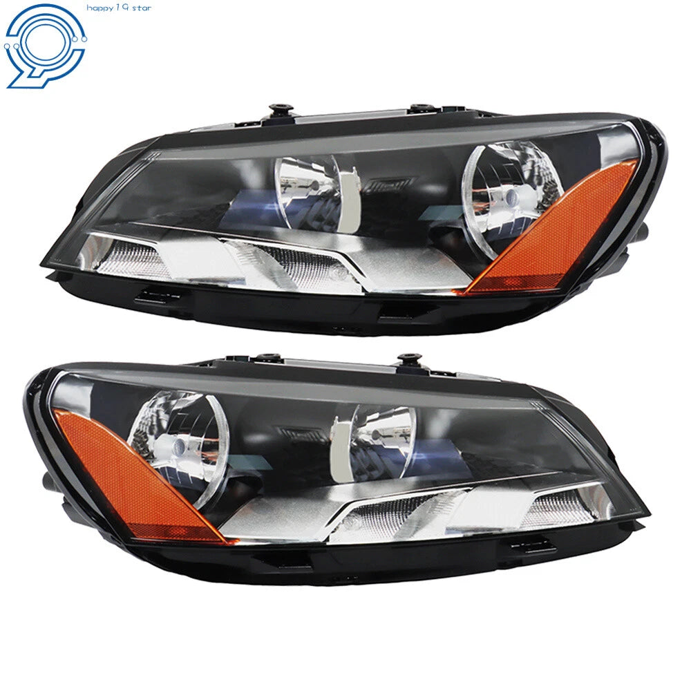 Set of 2 Headlight Assembly for Volkswagen Passat (2012–2015) Black Halogen