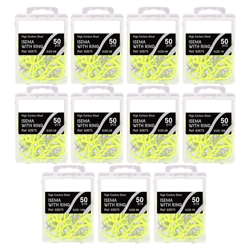 50pcs Premium Fluorescent Fishing Hooks High Carbon Steel for Sea Fishing