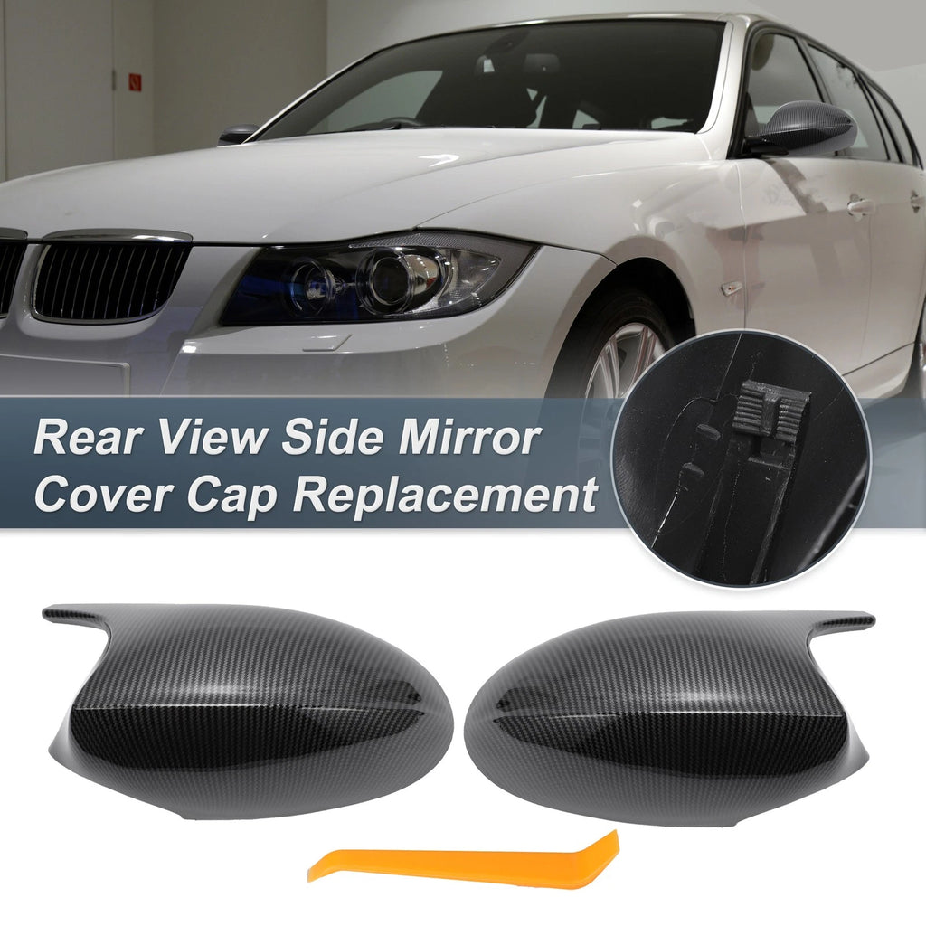 Set of 2 Rearview Mirror Cover Caps Black Carbon Fiber for BMW E87 E81 E82 E88 E92