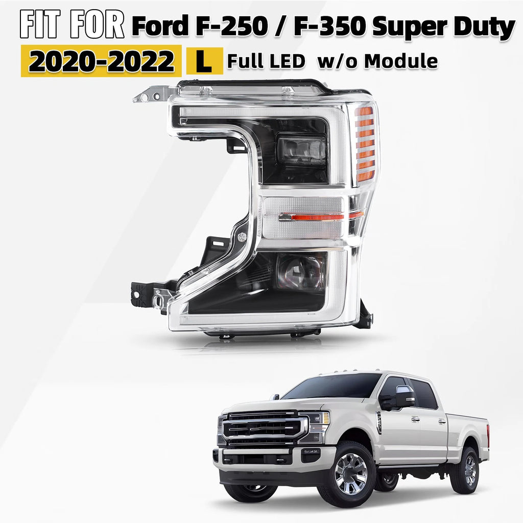 Full LED Headlight for Ford F-250 F-350 Super Duty (2020–2022) Chrome Driver Left