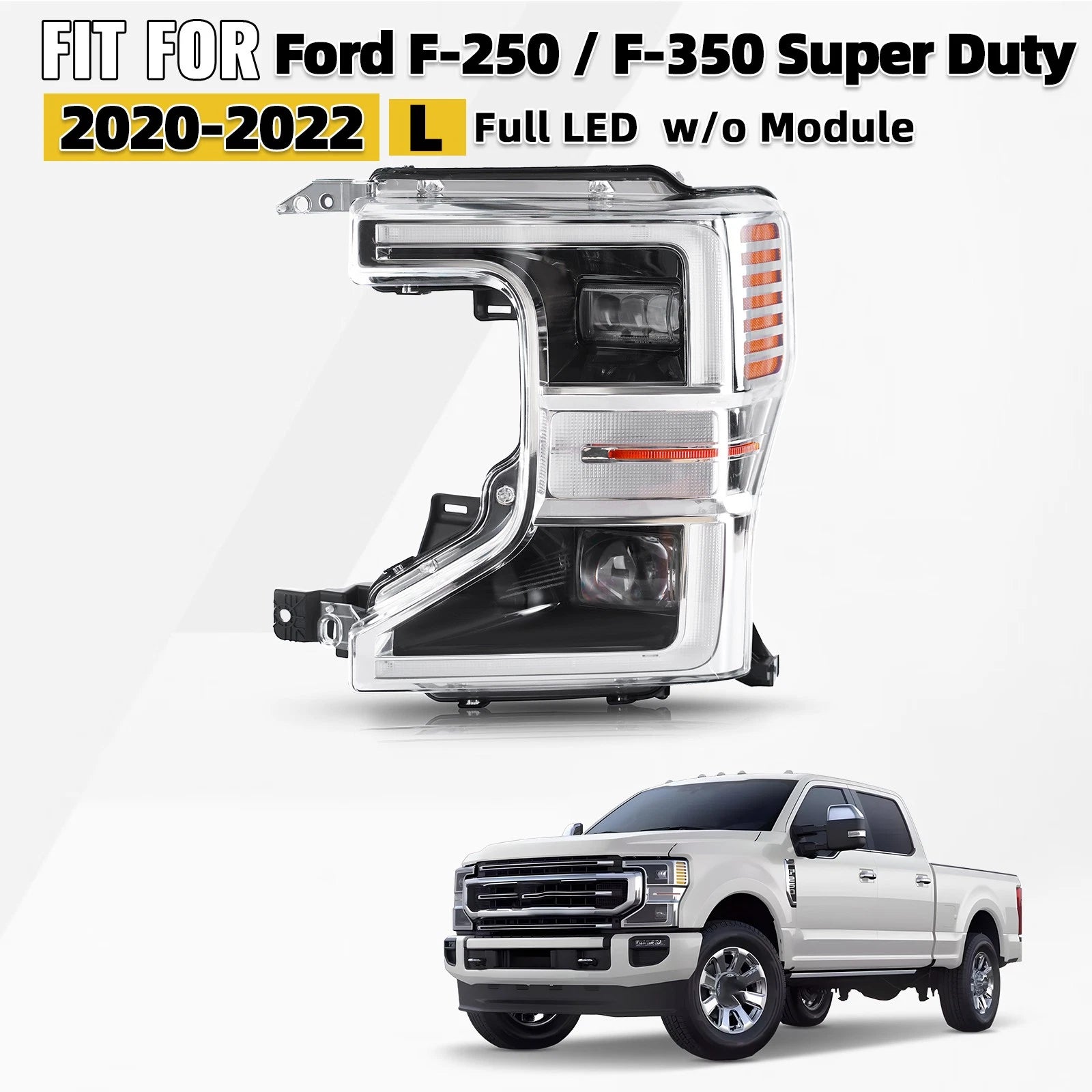 Full LED Headlight for Ford F-250 F-350 Super Duty (2020–2022) Chrome Driver Left