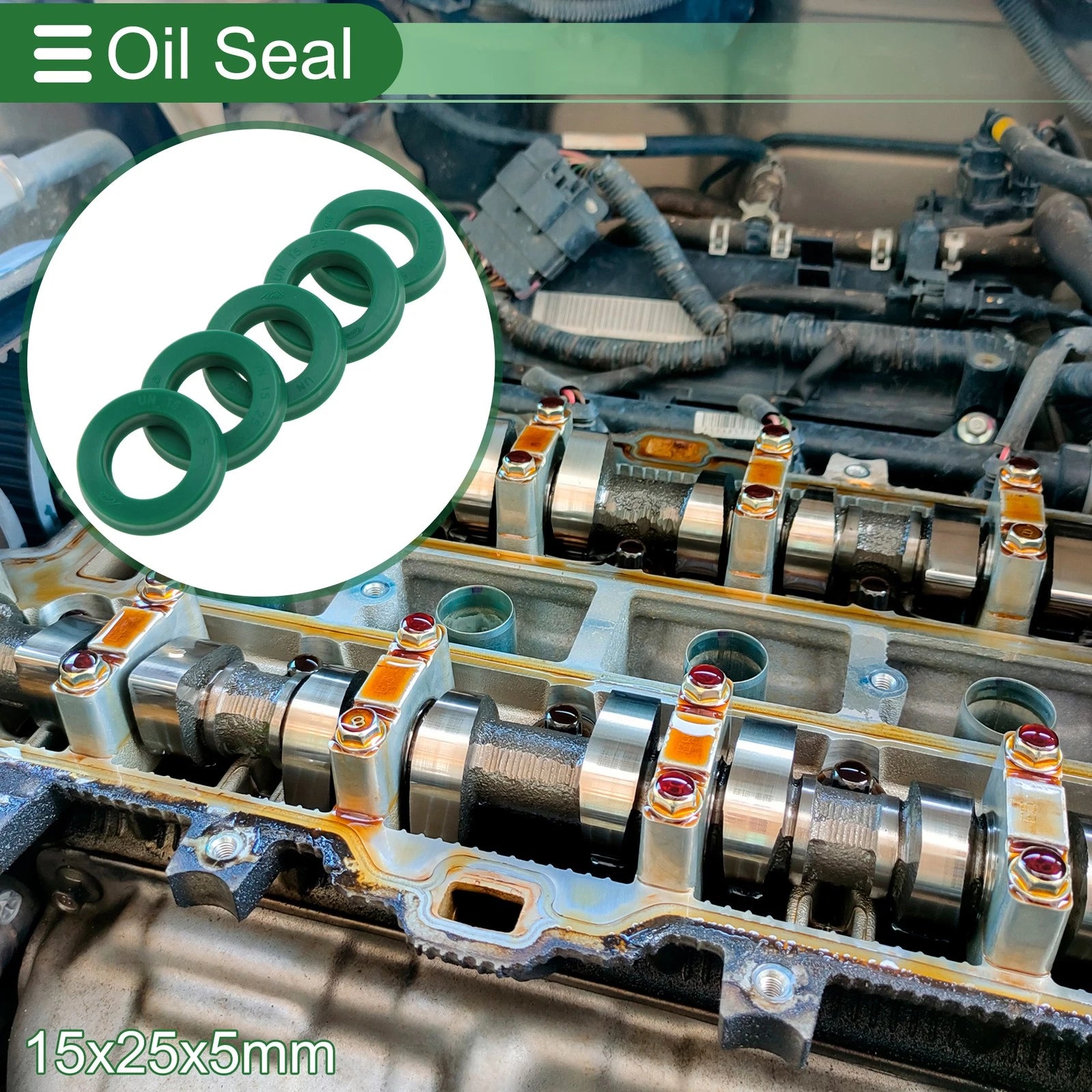 Set of 5 Oil Seal Ring 15x25x5mm for Rotary Shaft (High Pressure)