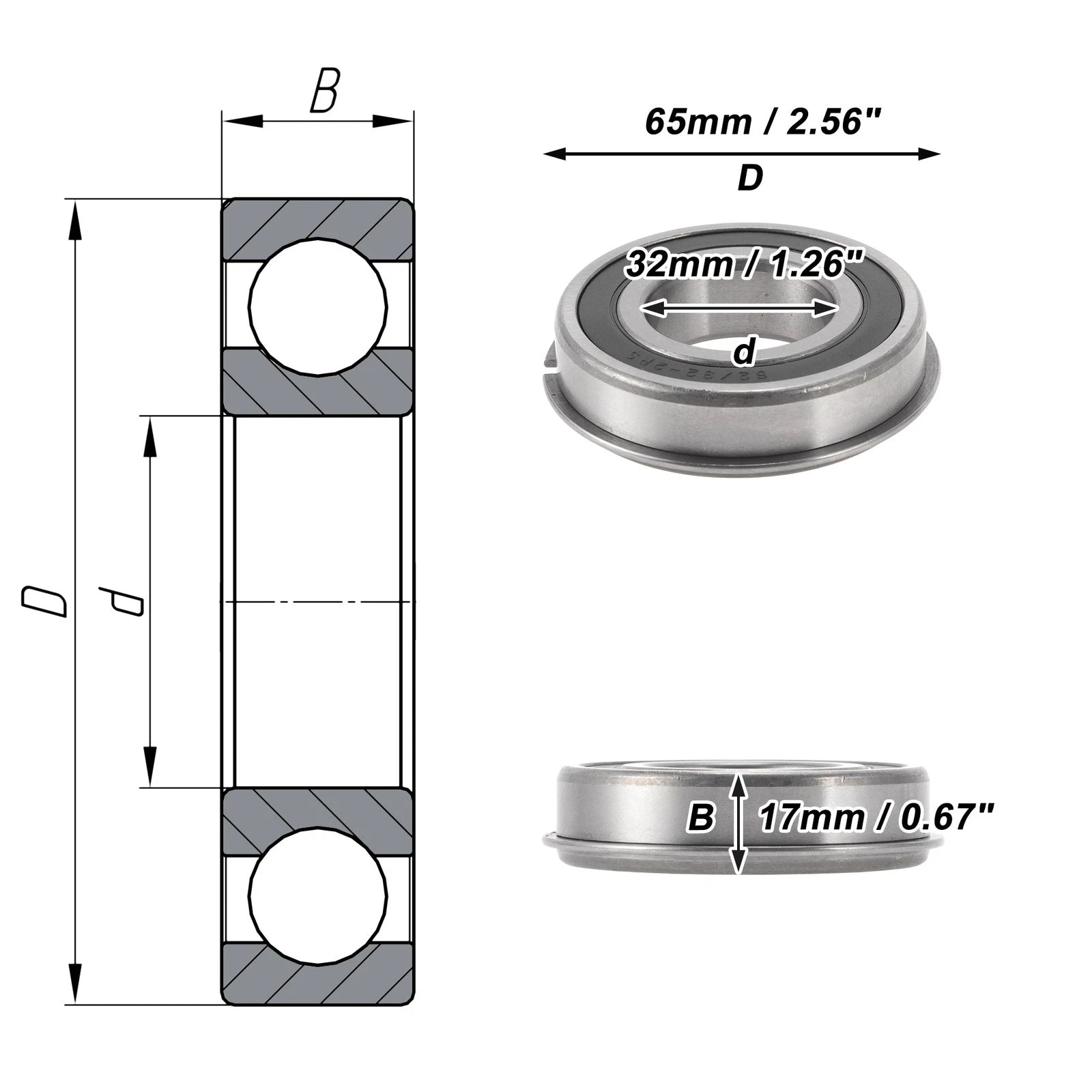 Deep Groove Ball Bearing 32x65x17mm for Scooter Skateboard (1 Pc)