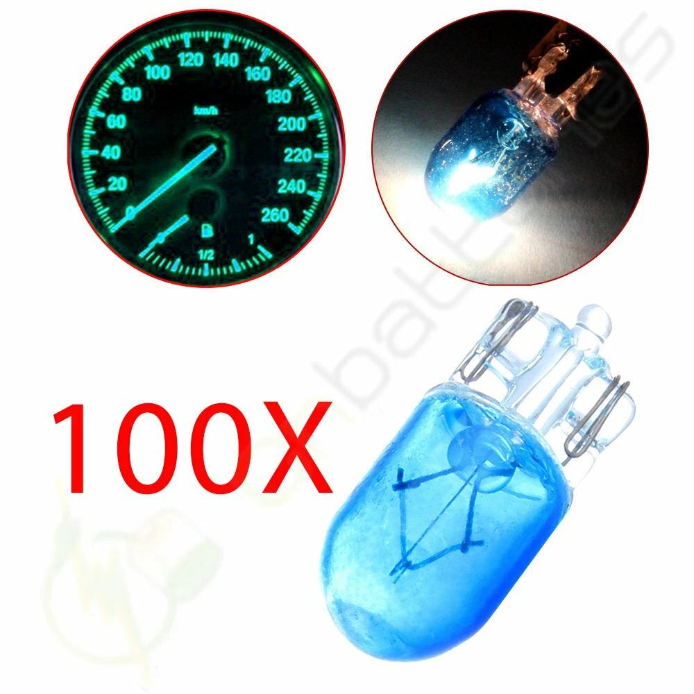 100Pcs T10 Blue Wedge Halogen Dash Light Bulbs W5W 194 168 158 for Cars