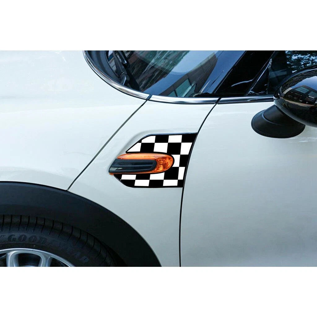 White Black Checkered Fender Side Scuttle Stickers for Mini Cooper (2007-2013)