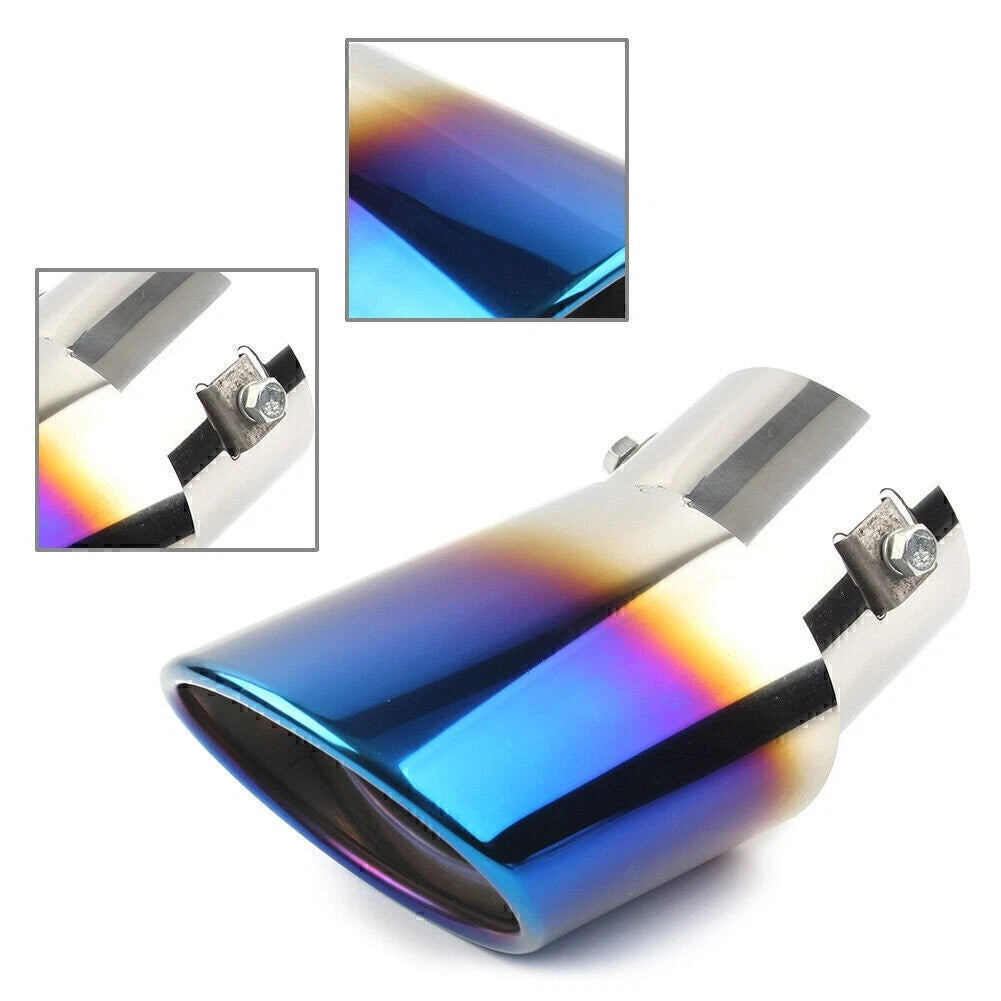 Rear Exhaust Pipe Tail Muffler Tip for - Stainless Steel Blue Curved