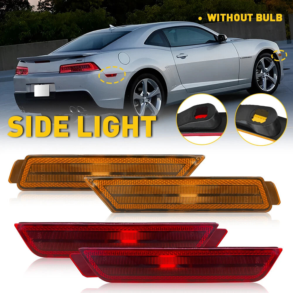 Set of 4 Rear Bumper Side Marker Lights Reflector Amber Red for Chevy Camaro (2010–2015)