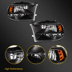 Headlights for Dodge Ram 1500 2500 3500 (2009–2018) Quad Black Housing Amber