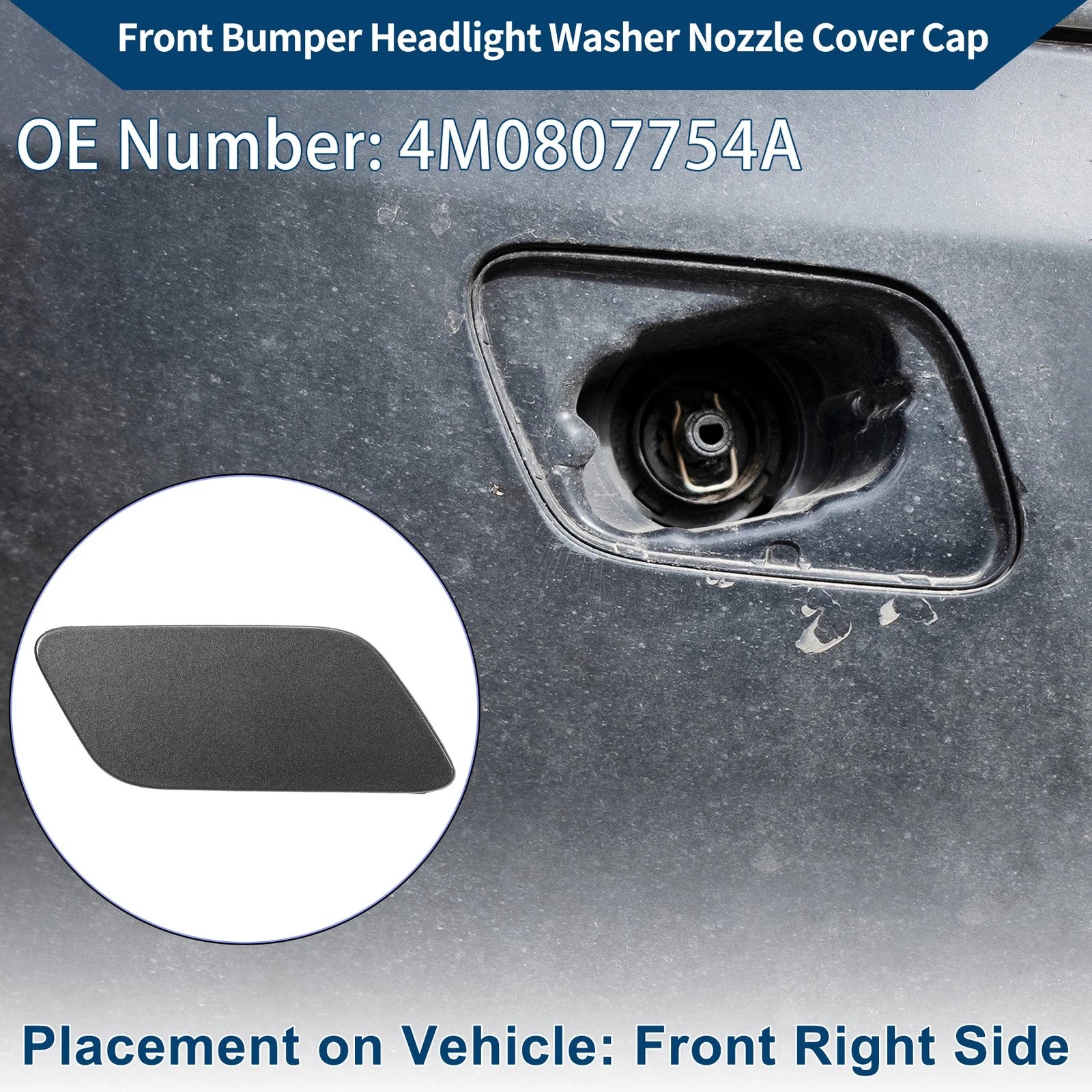 Front Right Washer Nozzle Cover Cap for Audi Q7 (2016–2021) Gray 1 Pcs