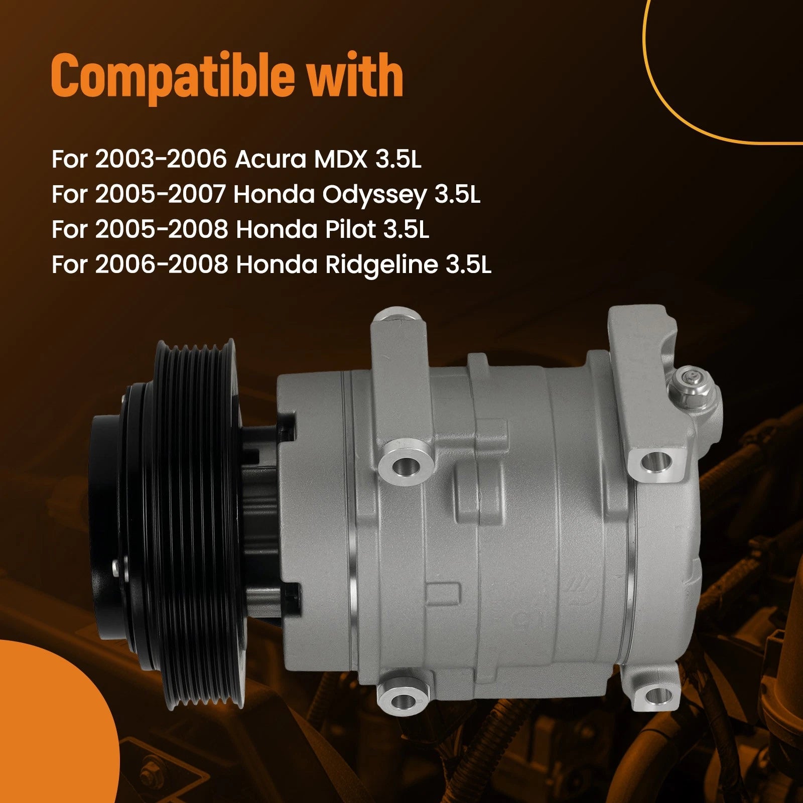 AC Compressor for Honda Odyssey (2005-2007), Pilot (2005-2008), Acura MDX (2007)