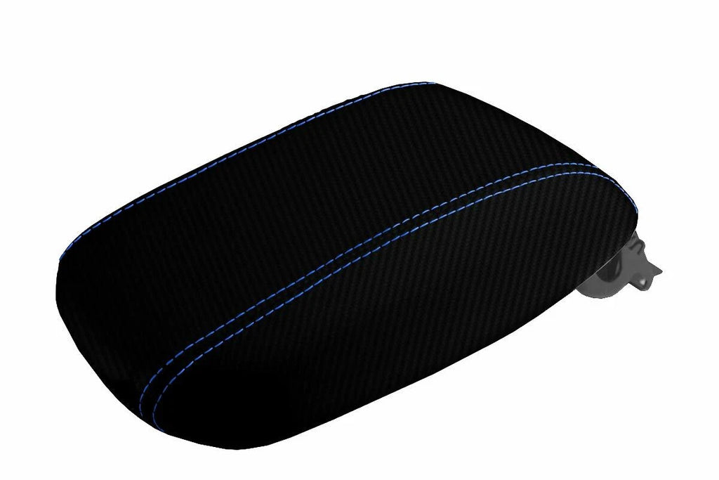 Carbon Fiber Console Lid Armrest Cover for Dodge Dart (2013–2016) Blue Stitch
