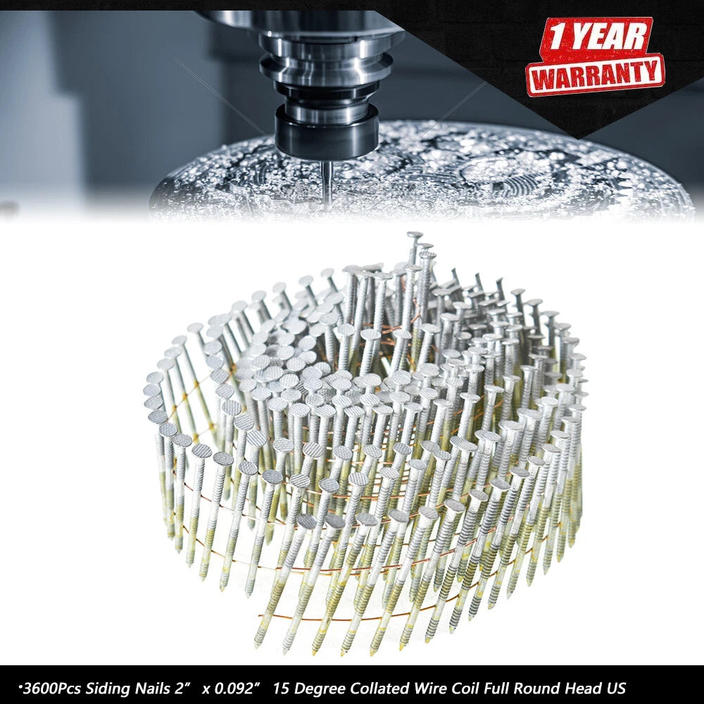 Set of 3600 Siding Nails 2" x 0.092" 15 Degree Collated Full Round Head