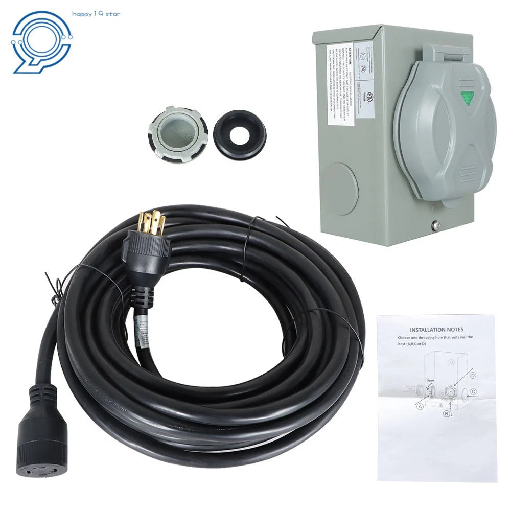 30 Amp Generator Cord and Power Inlet Box for NEMA L14-30P L14-30R