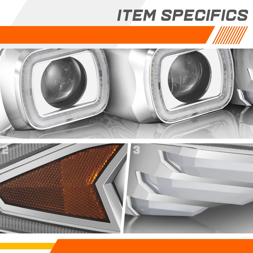 Full LED 3D Light Bar Dual Projector Chrome Headlights for Ford Mustang (2018–2023)