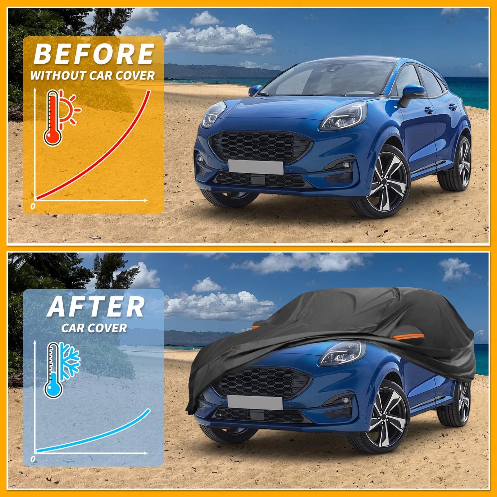 Car Cover Waterproof All Weather for Ford Puma (2019–2023) 210D-PU Black