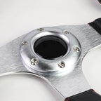 320mm PVC Leather Steering Wheel with Silver Red Stitching - Universal Fit