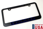 Matte Black Premium License Plate Frame with Blue Outline Script for Lowrider (Universal)