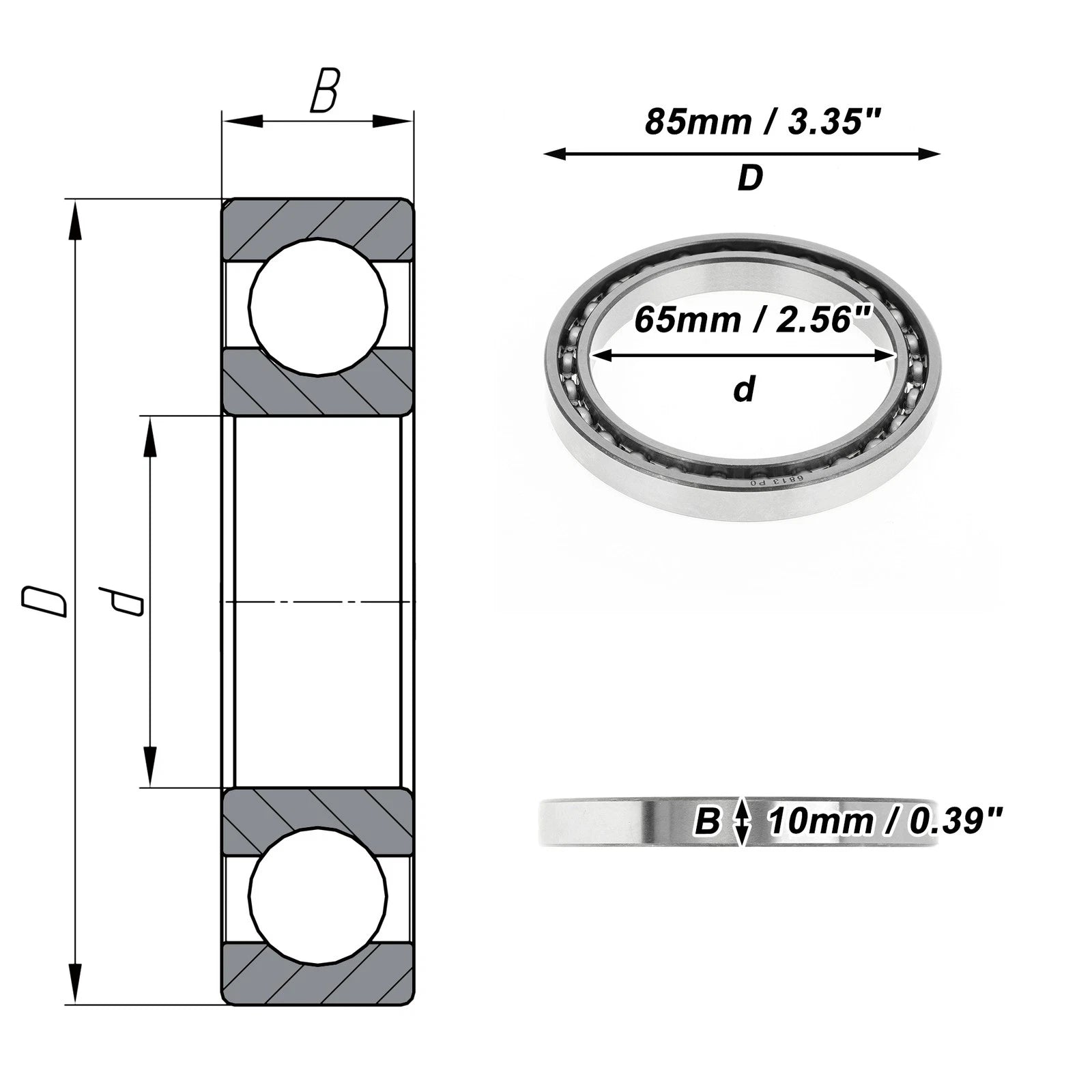 Deep Groove Ball Bearing 6813 for Scooter Skateboard Wheel (P0 65x85x10mm)
