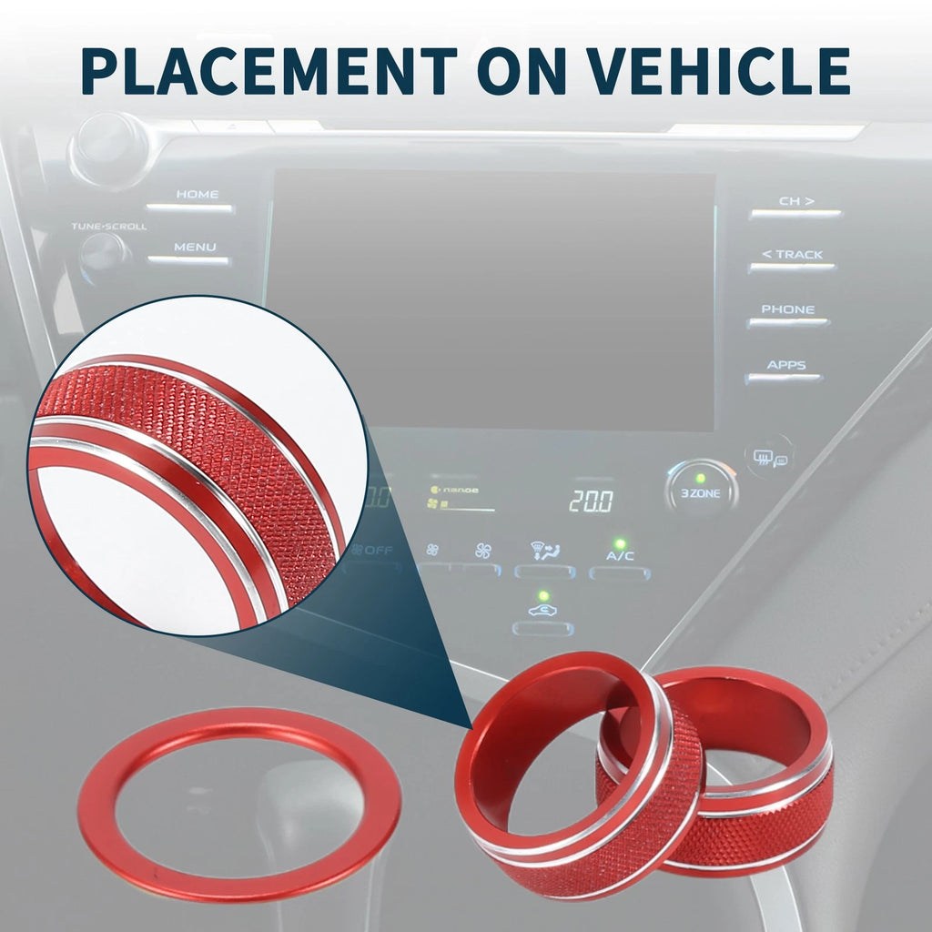 3 Pcs AC Climate Engine Start Stop Switch Knob Cover for Toyota Camry (2021–2023) Red
