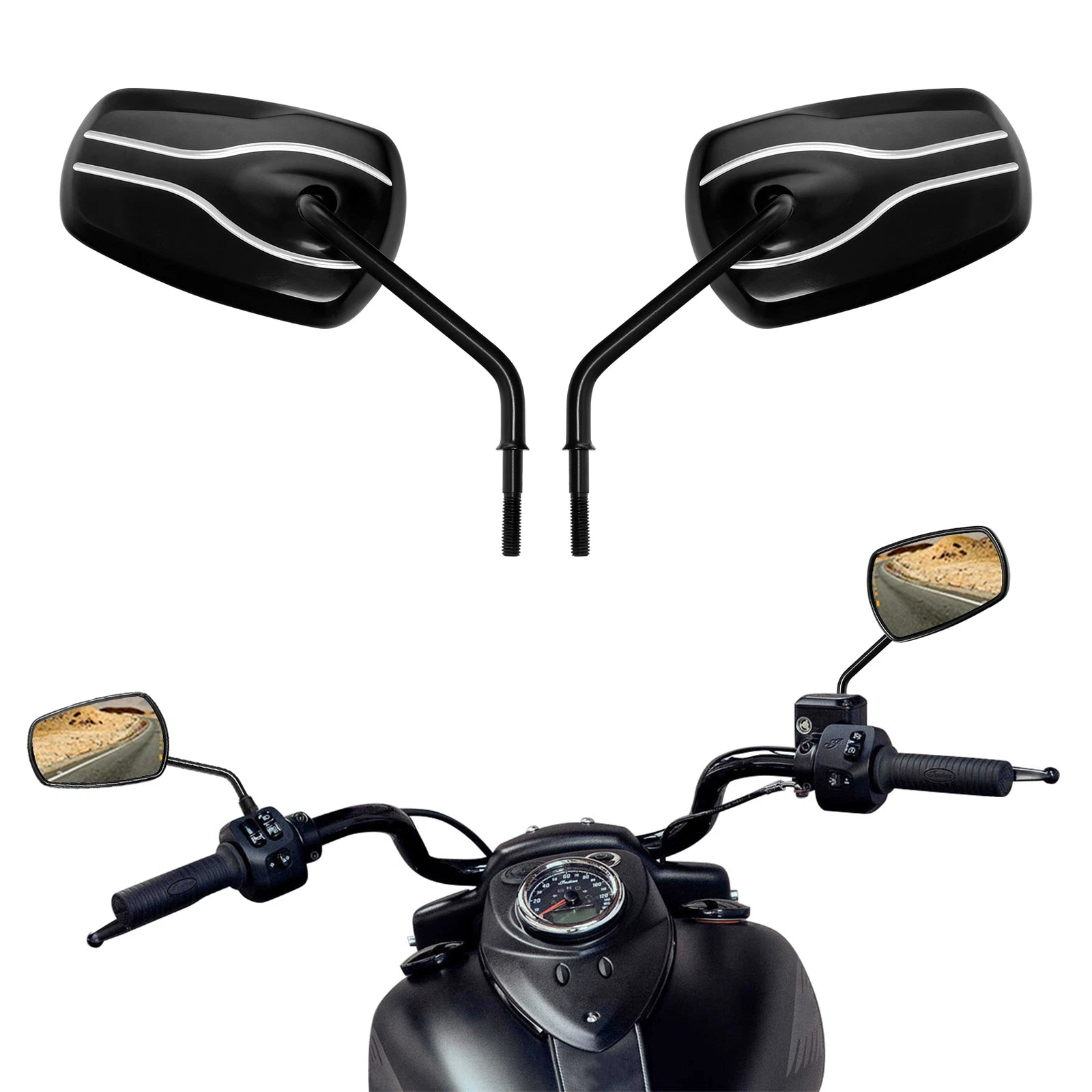 8mm Black Rear View Mirrors for Harley Road, Electra, Street Glide, Sportster