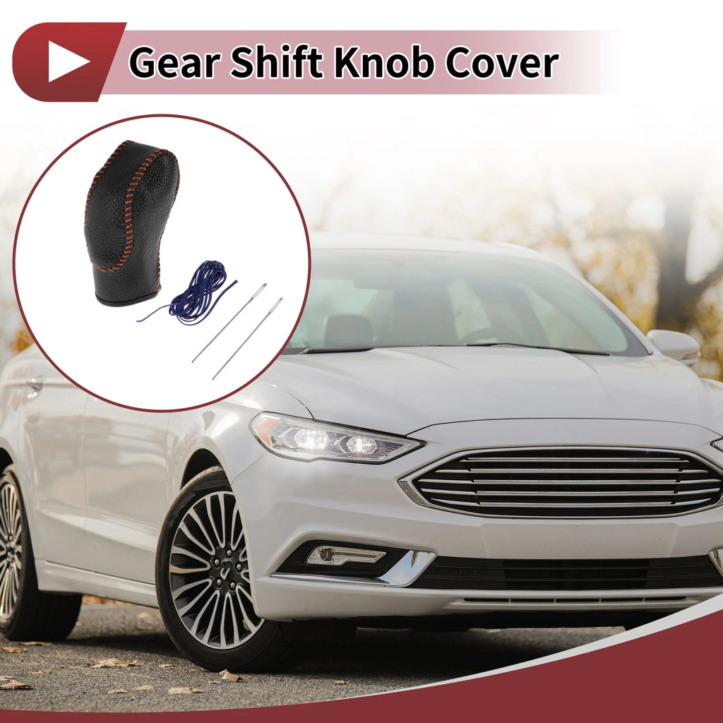 1 Pc Gear Shift Knob Cover for Ford Fusion (2013–2016) Black Blue Faux Leather