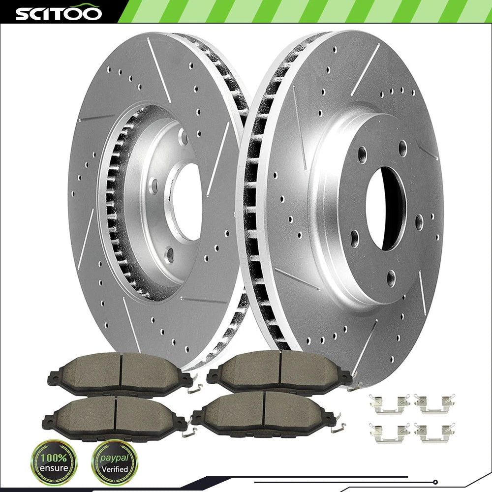 Front Brake Ceramic Pad & Drilled Slotted Rotor for Nissan Pathfinder (2015)