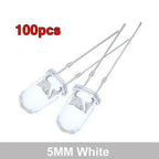 100PCS 5mm LED Bulbs Red/Blue/Green/White/Yellow for Universal Use