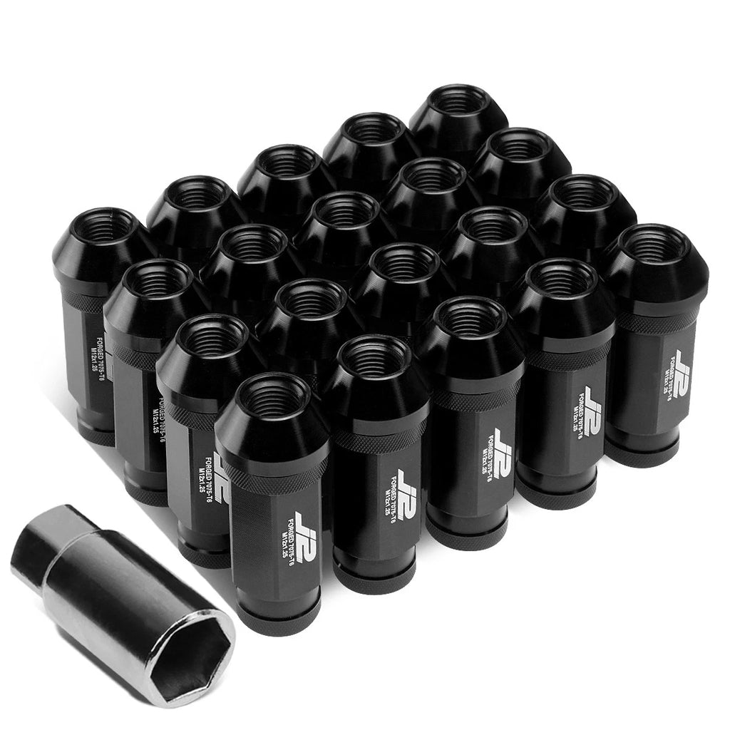 20Pcs J2 7075 Forged Aluminum M12X1.25 Open-End Lug Nut Set w/Adapter Black