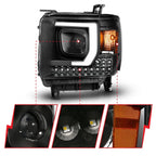 Projector Headlight Set Black Clear Lens Replacement for GMC Sierra 3500HD (2014–2016)