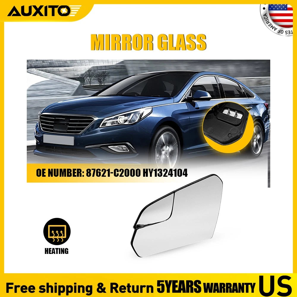 Left Side Heated Mirror Glass for Hyundai Sonata (2015–2019) with Backing Plate