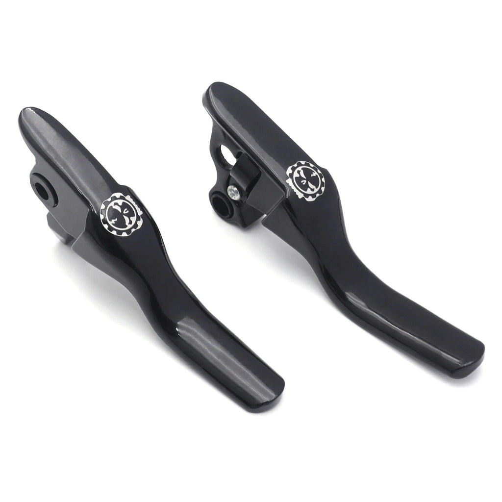 Black Skull Smooth Shorty Brake Clutch Levers for Harley Touring Trike (2008–2013)