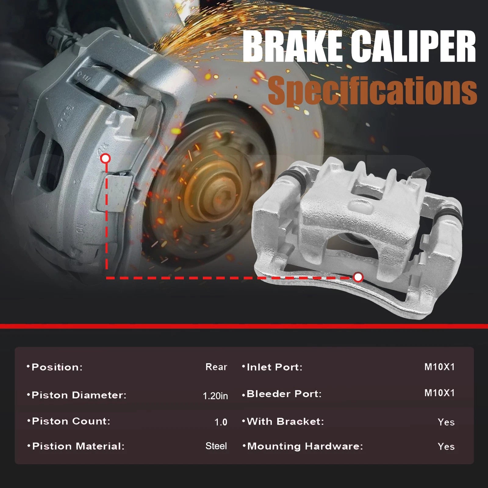 2X Rear Brake Caliper with Bracket for Kia Soul (2010–2013) 19B6283 19B6282