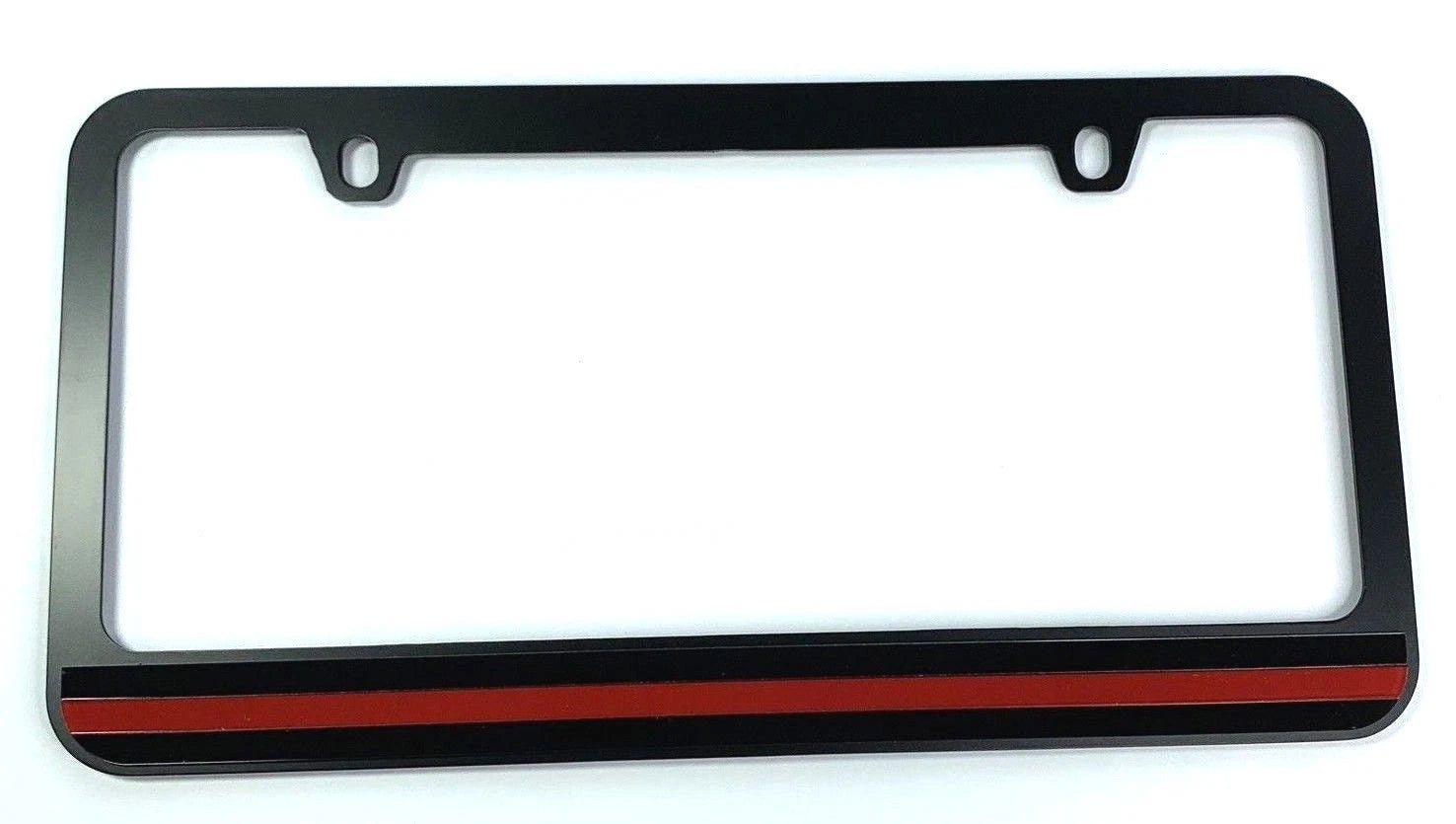 License Plate Frame Thin Red Line Matte Black for Firefighter Pickup SUV (USA)
