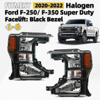 Set of 2 Upgrade Black Halogen Headlights for Ford F-250 Super Duty (2020–2022)