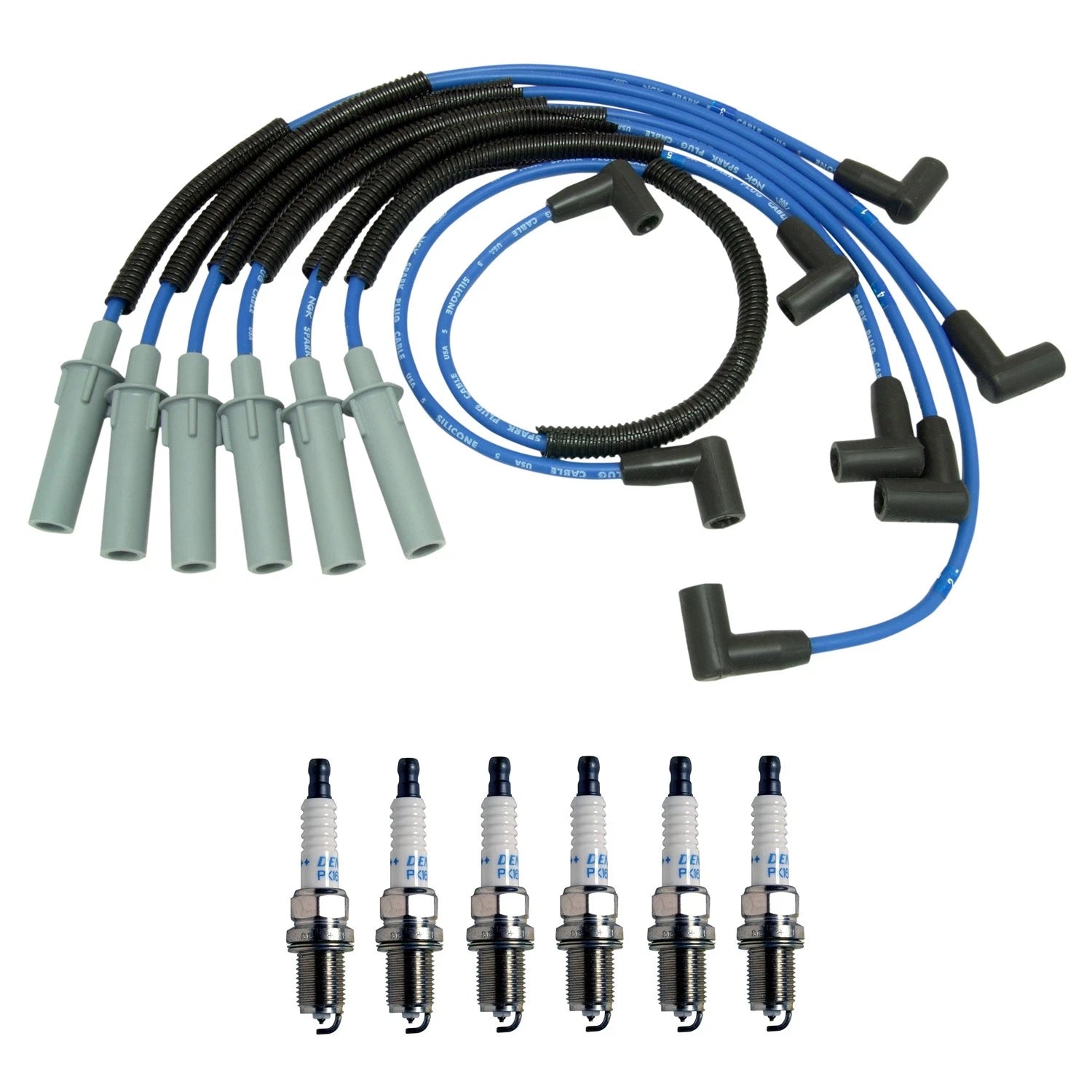 NGK 7mm Wire Set & Denso Platinum Spark Plug Kit for Dodge Dakota D150 (1987–1996)