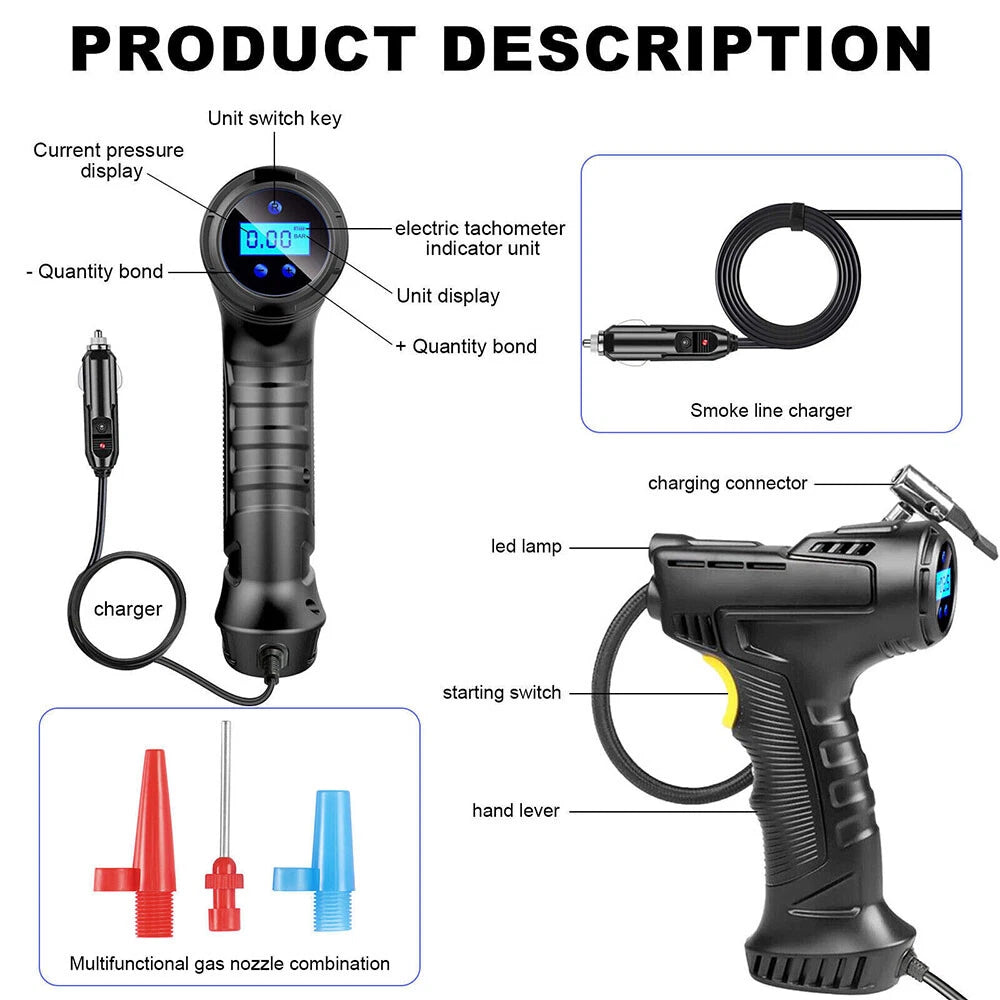 Air Tire Inflator for 12V Car and Motorcycle (2010-2025)