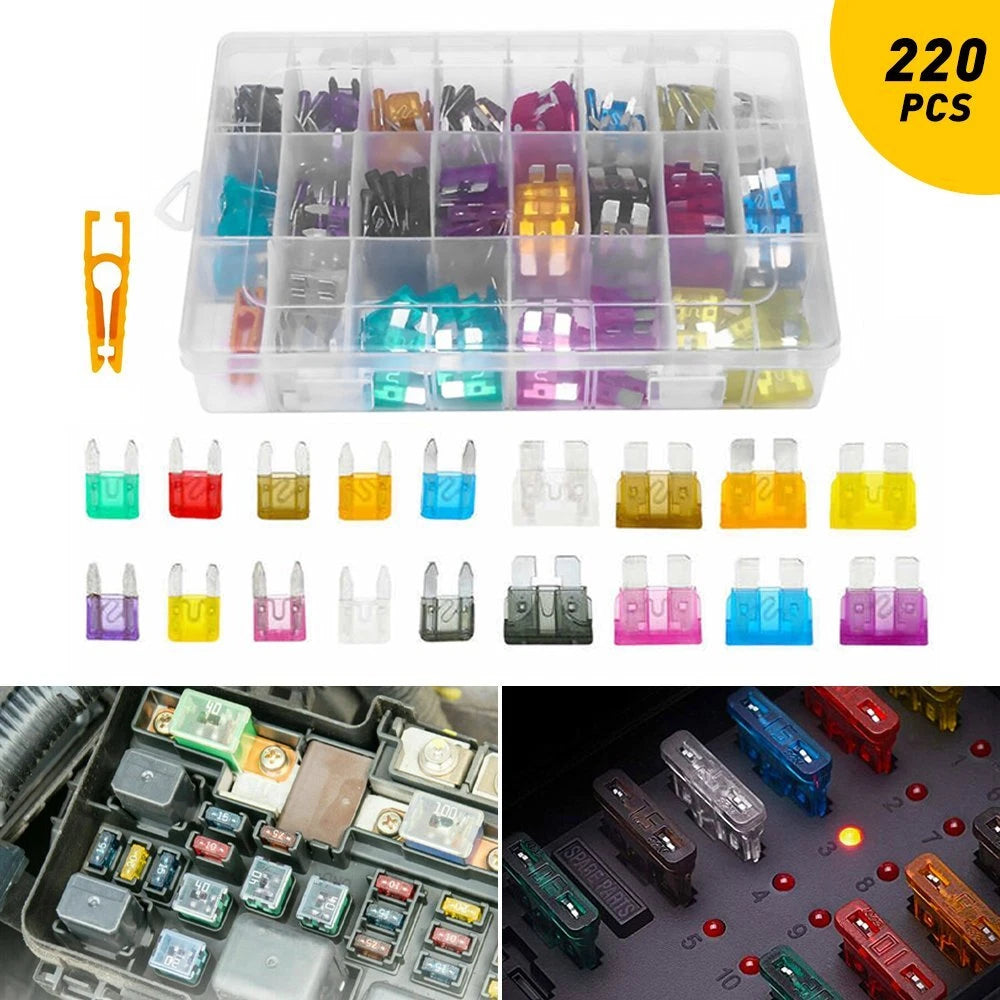 220 Pcs Blade Fuse Assortment Kit for Automotive Vehicles (US)