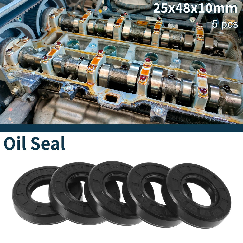 Set of 5 Oil Seal Rotary Shaft Seal NBR Rubber 25x48x10mm