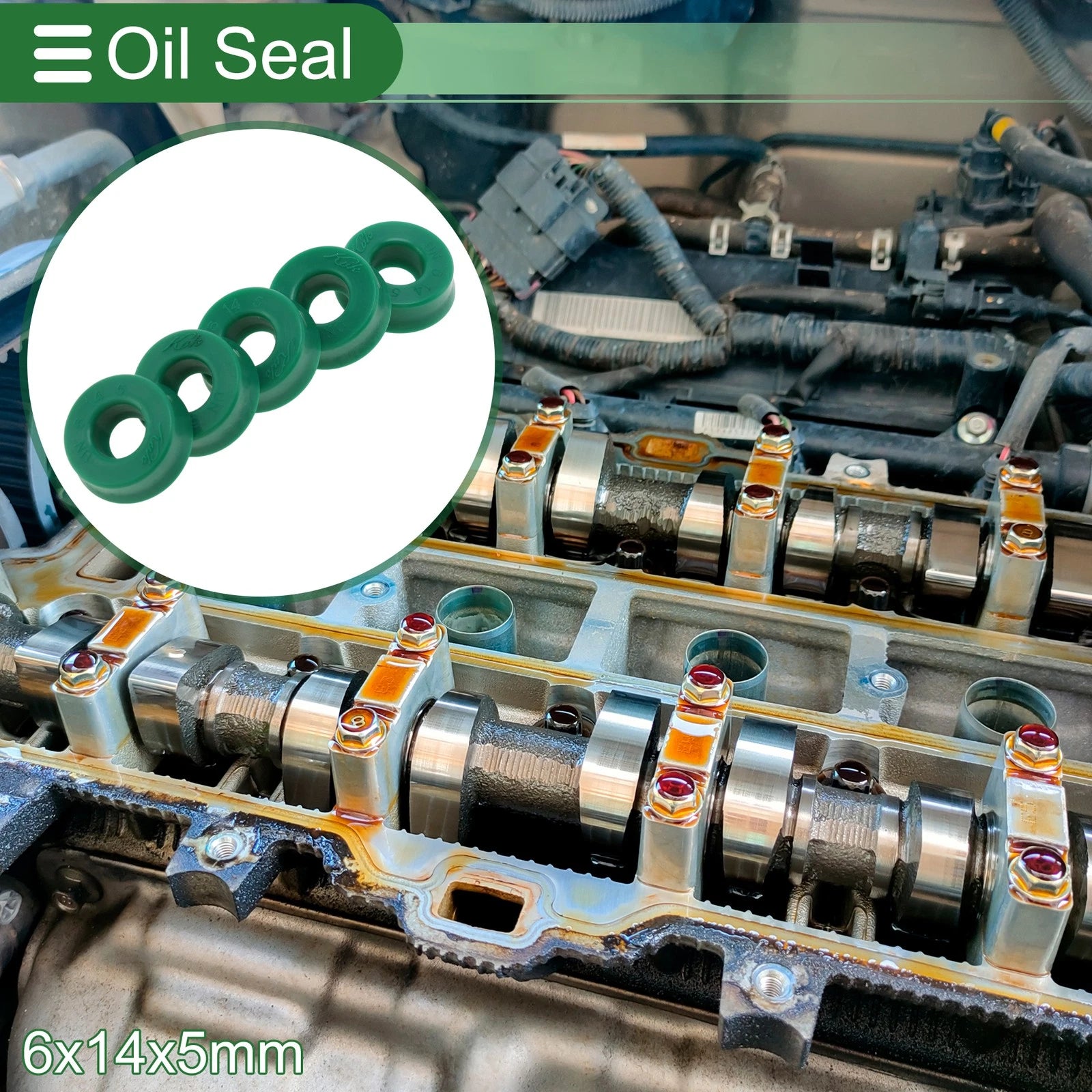 Set of 5 Oil Seal Rotary Shaft Seal 6x14x5mm High Pressure Green for Various Models