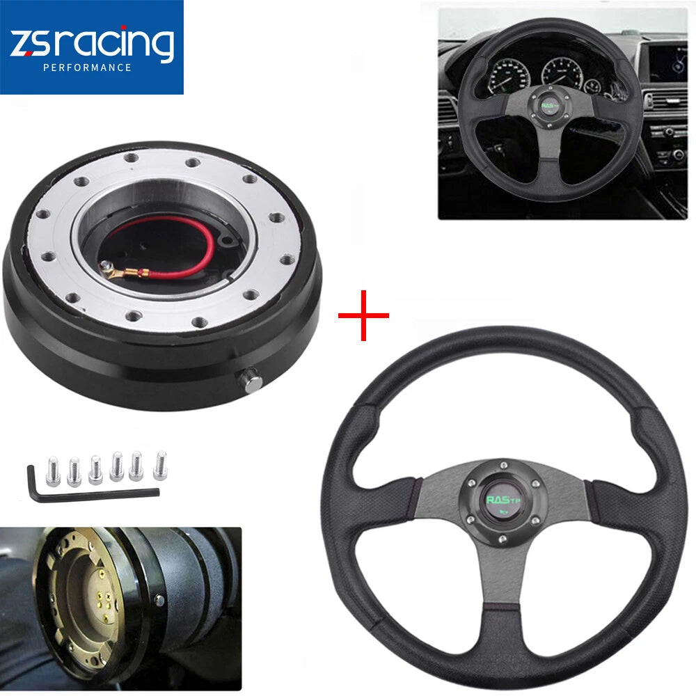 14" Aluminum Racing Steering Wheel with Quick Release Hub Adapter