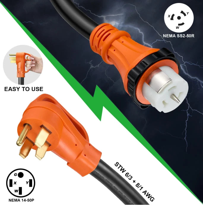 50 Amp Heavy Duty Extension Cord 14-50P to SS2-50R for RV (2010–2023)