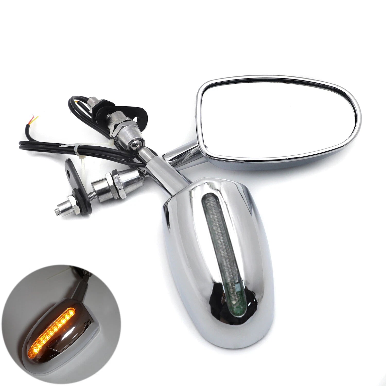 Rear View LED Mirror for Harley Suzuki Kawasaki Yamaha Honda (6MM thread)