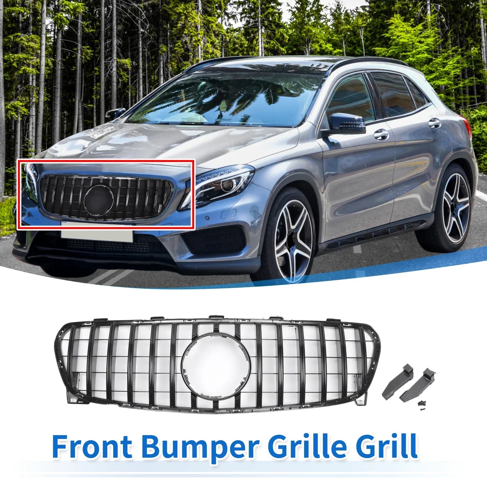 Front Upper Bumper Grille for Mercedes-Benz GLA Class X156 2017-2019 Black
