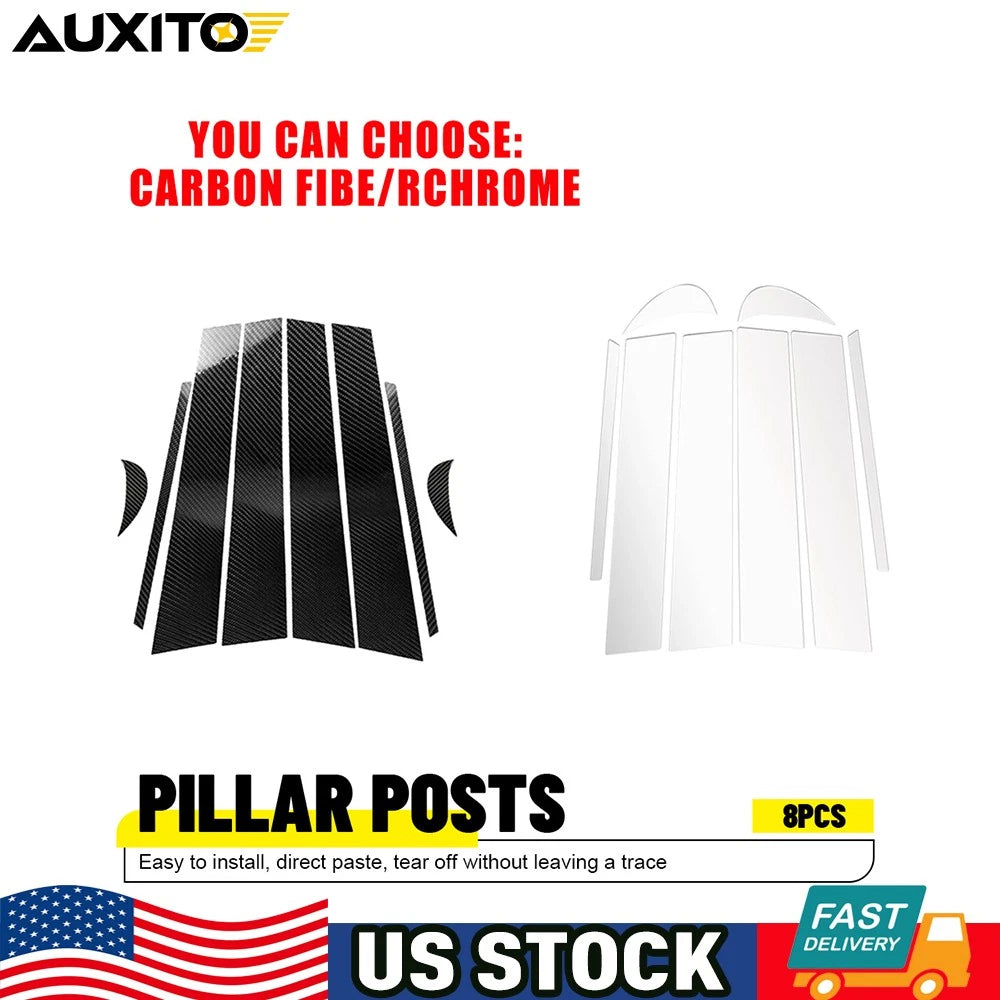 Carbon Fiber Chrome Door Window Pillar Post Trim for Toyota Camry (2018–2024)