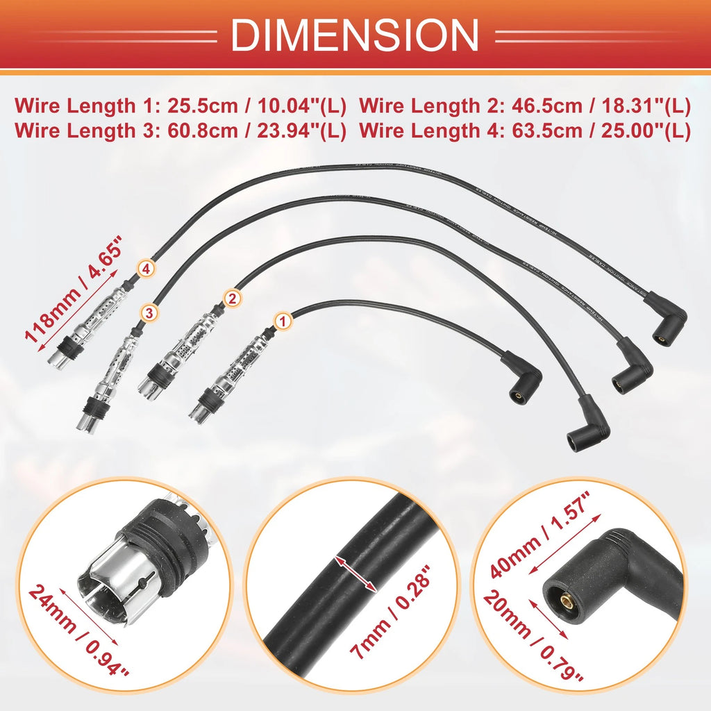 Set of 4 Spark Plug Wires for VW Beetle Golf Jetta (06A905409F)