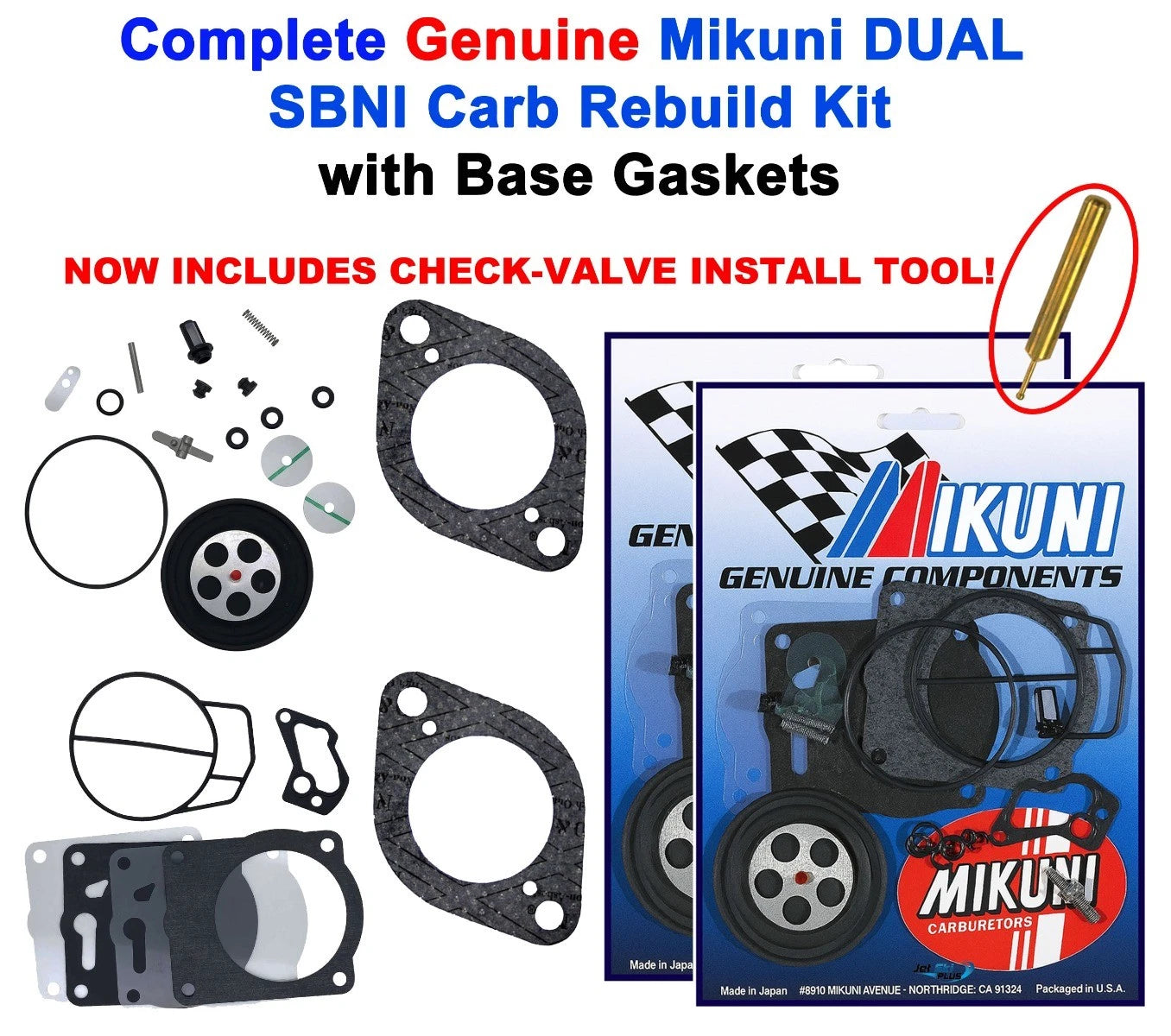 2X Mikuni Dual Carburetor Rebuild Kit & Base Gaskets for SeaDoo 951 (1998–2002)
