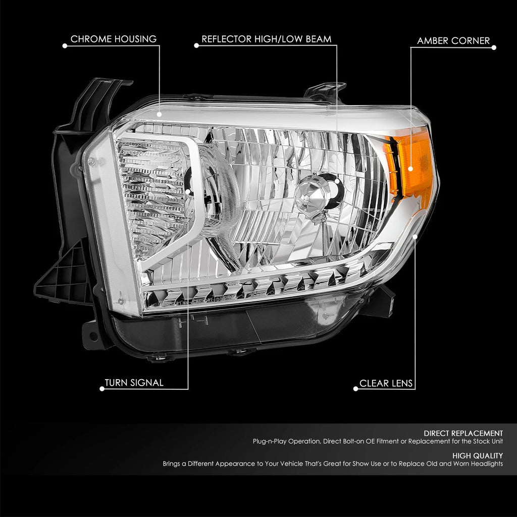 Chrome Amber Headlight Assembly Lamp for Toyota Tundra (2014–2017)